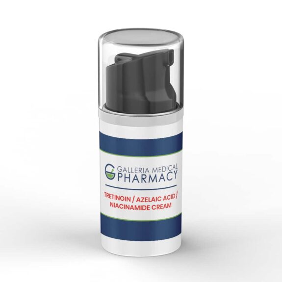Tretinoin, azelaic acid, & niacinamide serum bottle.