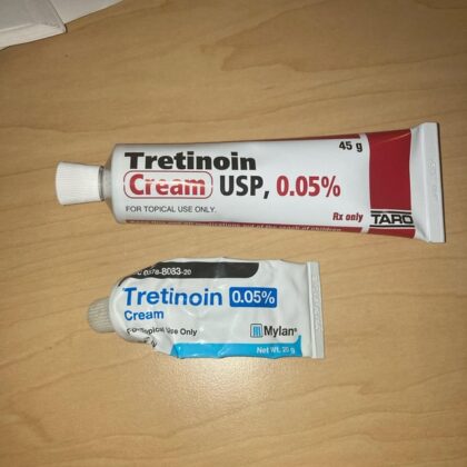 Tretinoin cream USP, skincare product.