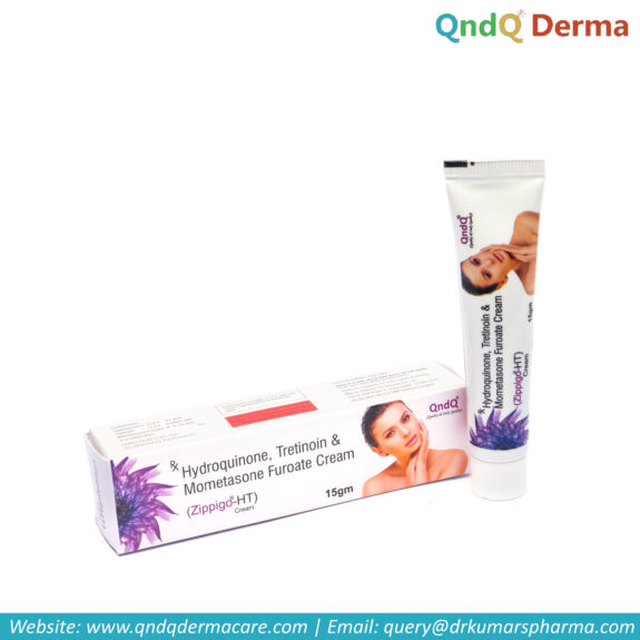 Hydroquinone Tretinoin Mometasone Furoate cream tube.