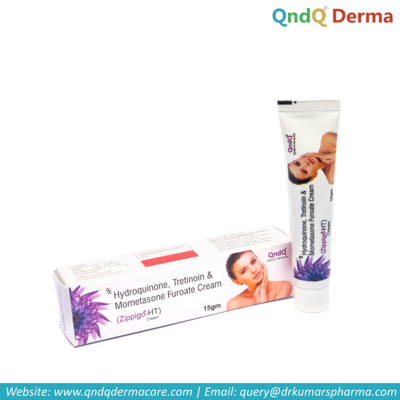 Hydroquinone Tretinoin Mometasone Furoate cream tube.