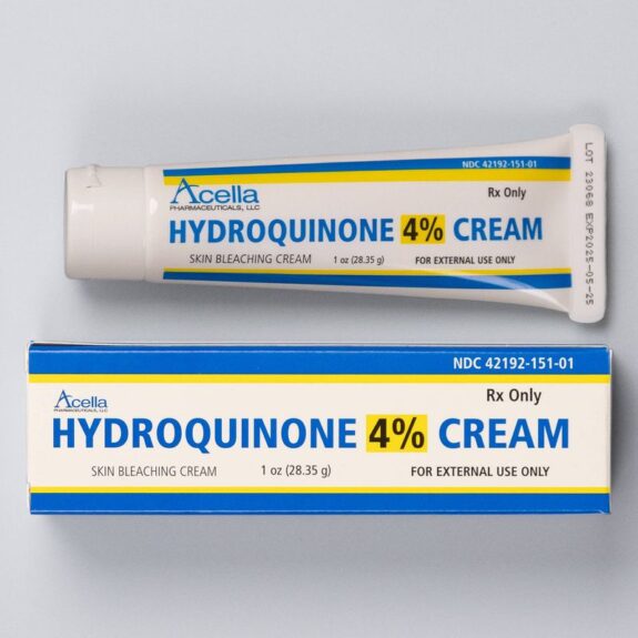 Prescribed hydroquinone cream tube.