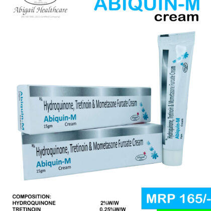 Mometasone, tretinoin, and hydroquinone cream tube.