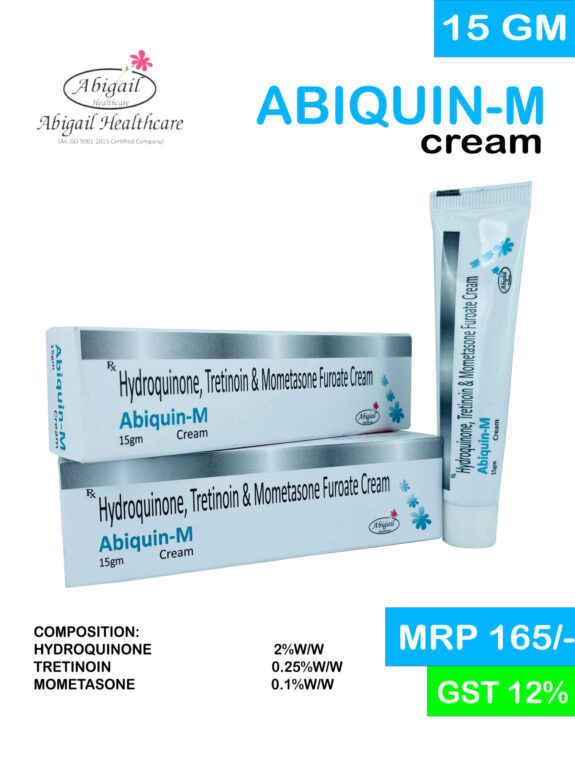 Mometasone furoate, tretinoin, and hydroquinone cream tube.