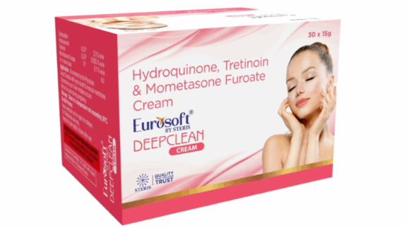 Hydroquinone Tretinoin Mometasone Furoate cream tube.