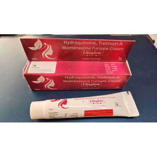 Hydroquinone Mometasone Tretinoin cream tube.