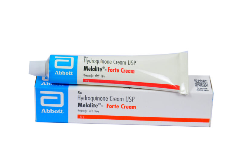 Hydroquinone cream USP: jar of skin lightening cream.