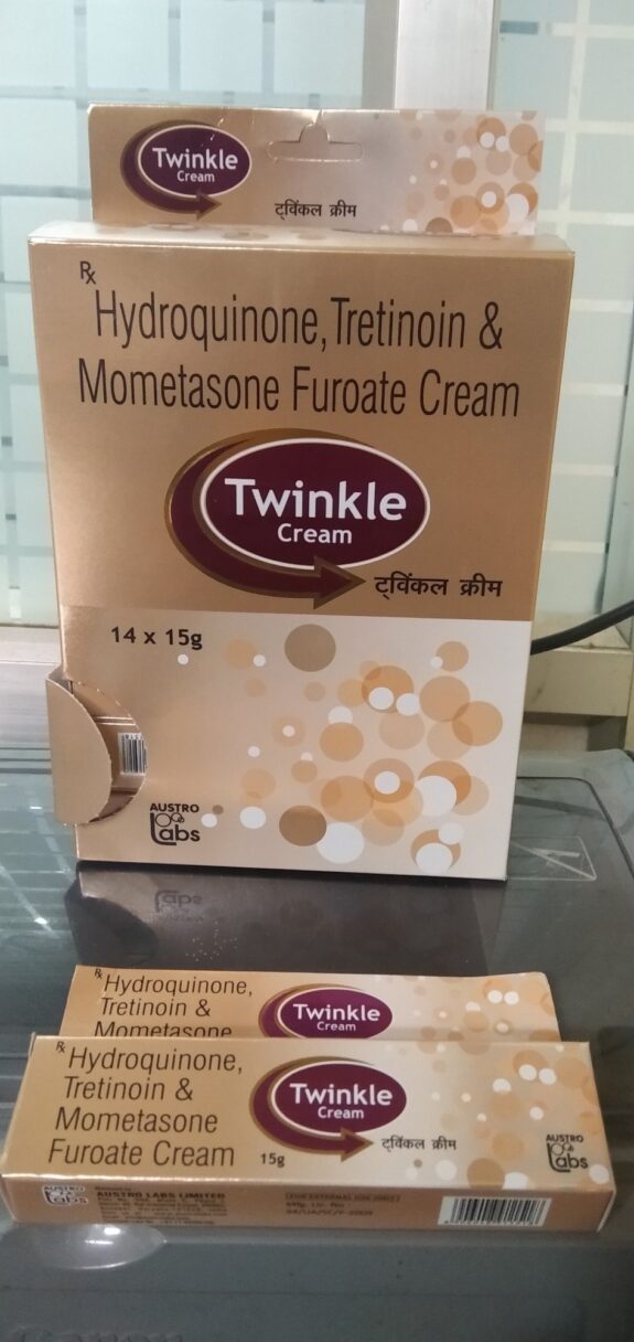 Twinkle Cream Hydroquinone: Skin lightening cream jar.