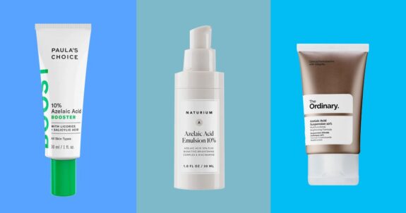 Azelaic acid serum bottle, skincare product.