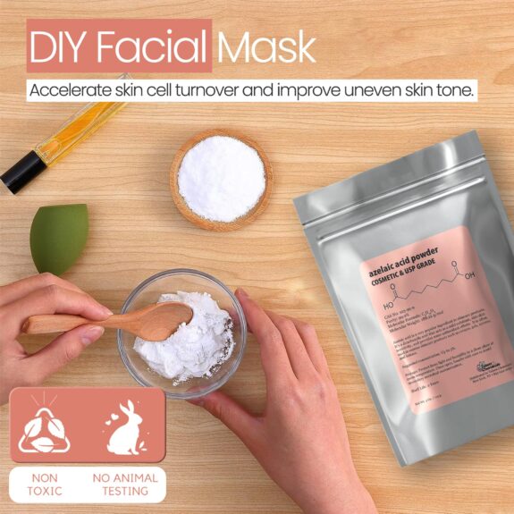 Azelaic Acid Powder: Fine white powder in a jar.
