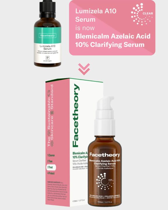 Lumizela Serum bottle, skincare product.